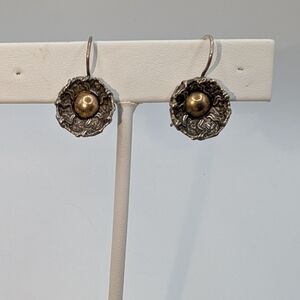 Artisan Silver and 14kt  Gold Floral Earrings